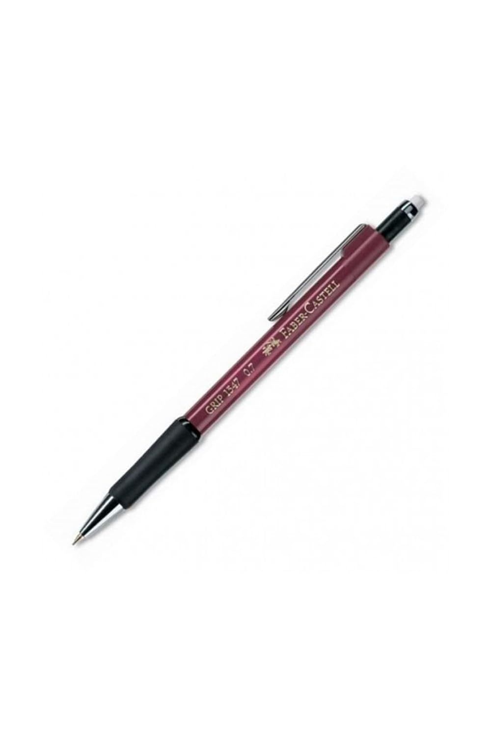 Faber-Castell Grip 1347 Versatil Kalem, 0.7 mm, Bordo, Ergonomik Tutuş, Yaylı Uç, Uzun Silgi, Modern Tasarım