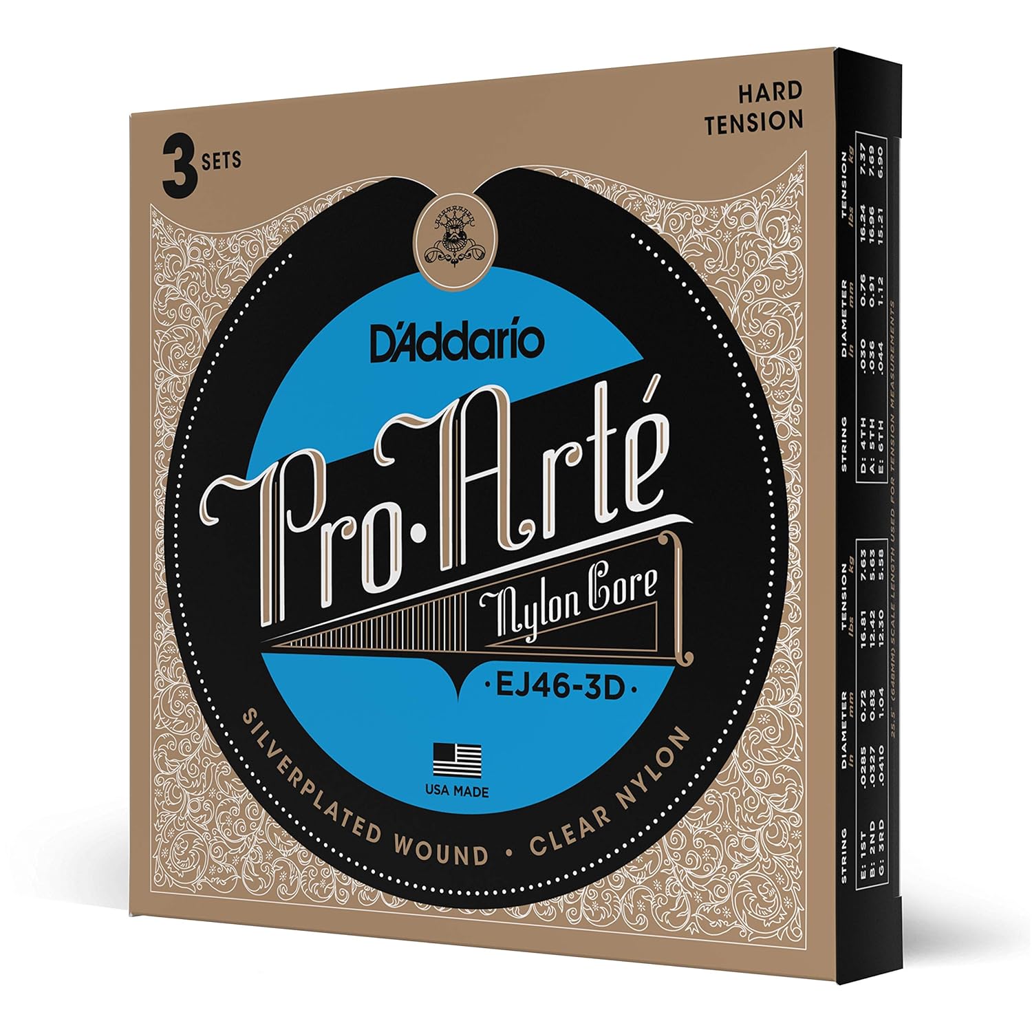 D'Addario 3'Lü Paket, Klasik Gitar Tel Seti, Pro-Arte, Sılve