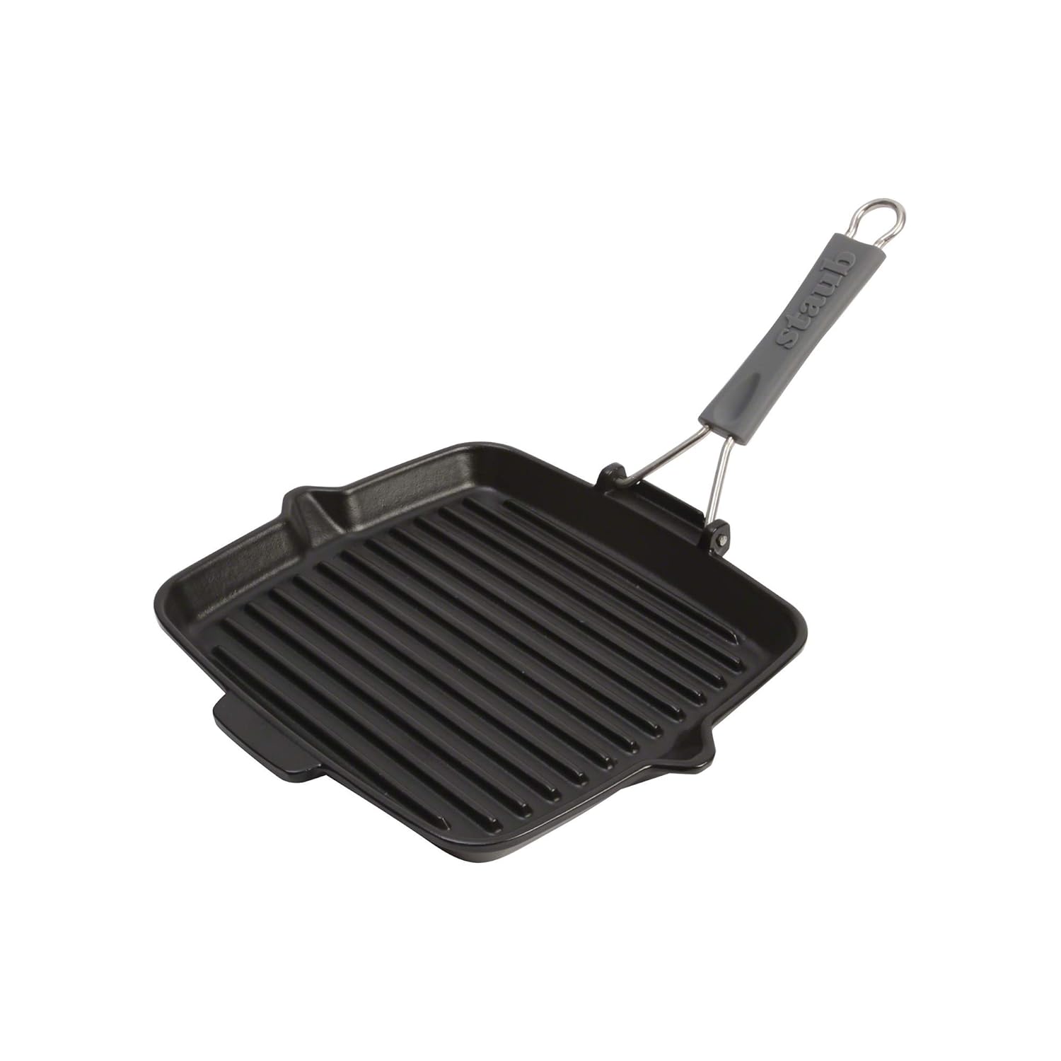 Staub Twin Izgara Tavaları Katlanır Silikon Saplı Döküm Izgara Tava, Döküm Demir, Siyah, 24 cm