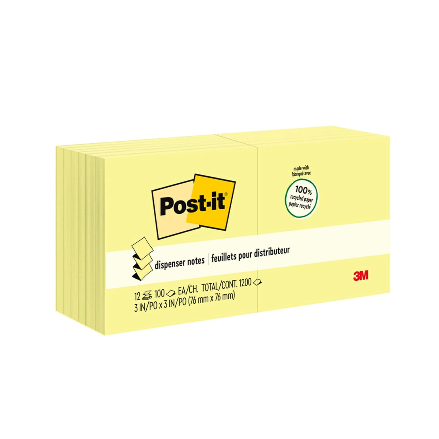 Post-It Notes, geri dönüşüm Pop-up Refill, 7,6 x 7,6 cm, kanarya sarısı, 12 PADS Pro Pack (R330RP-12YW)