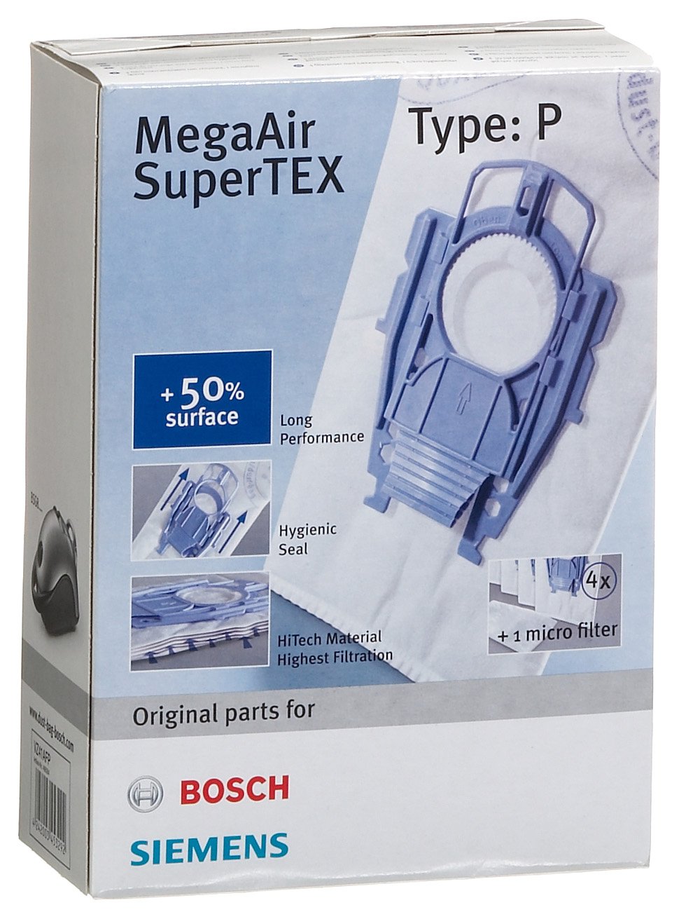 Siemens 4x elektrikli süpürge torbası Tip P ve 1x Microfilter MegaAir SuperTEX VZ41AFP,%99,9 ince toz filtreleme, daha yüksek temizleme performansı, Siemens VS08 için uygun