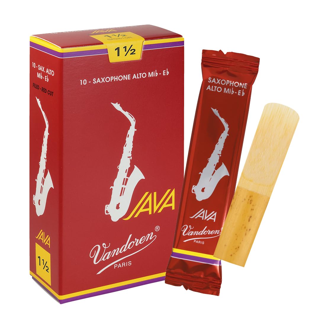 Vandoren SR2615R Java Kırmızı Kesim Alto Saksafon Kamışları (Mukavemet 1,5) (10'lu Paket)