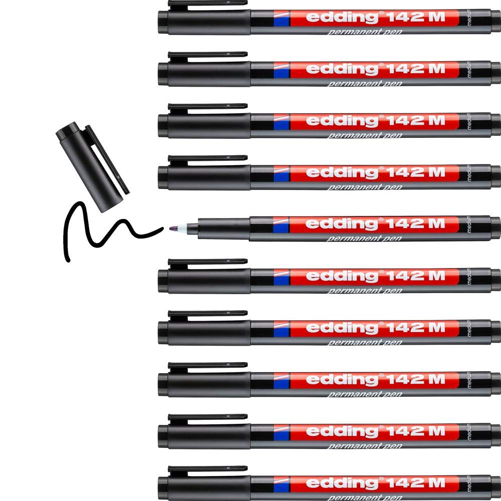 edding 142 M permanent kalem - asetat kalemi - siyah - 10 kalem - yuvarlak uç 1 mm