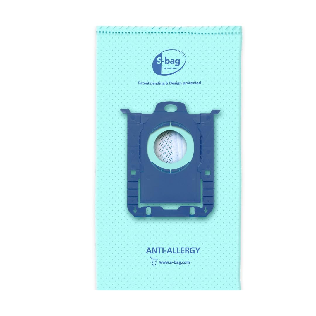 Philips s-bag® Anti-Alerjik Elektrikli Süpürge Torbası - Evrensel Uyumluluk, Alerji Sorunu Olanlar İçin İdeal, Hijyenik Kapatma Sistemi, Yüksek Kalite Malzeme, 4'lü Paket, FC8022/04