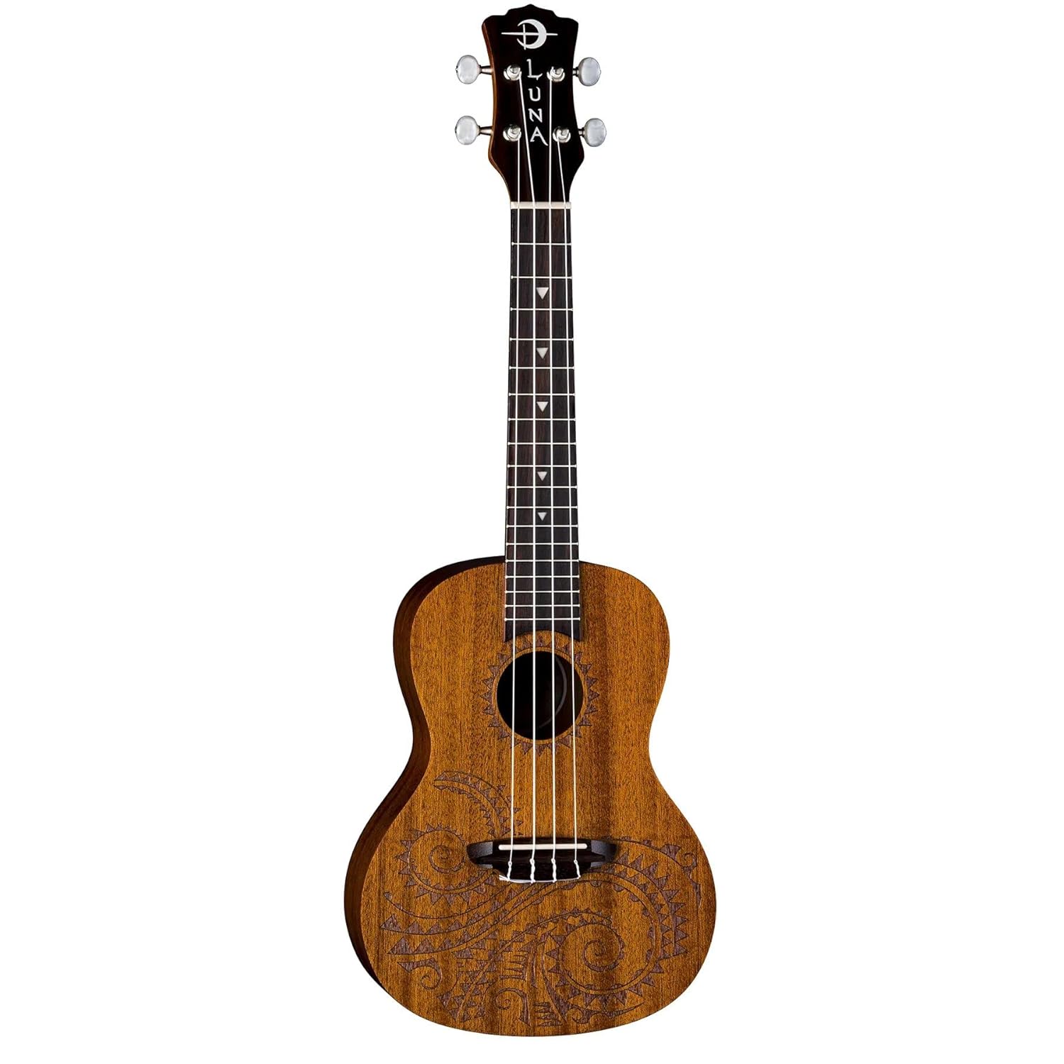 Luna - Dekoratif lazer gravürlü konser ukulele, yastıklı kılıf dahildir