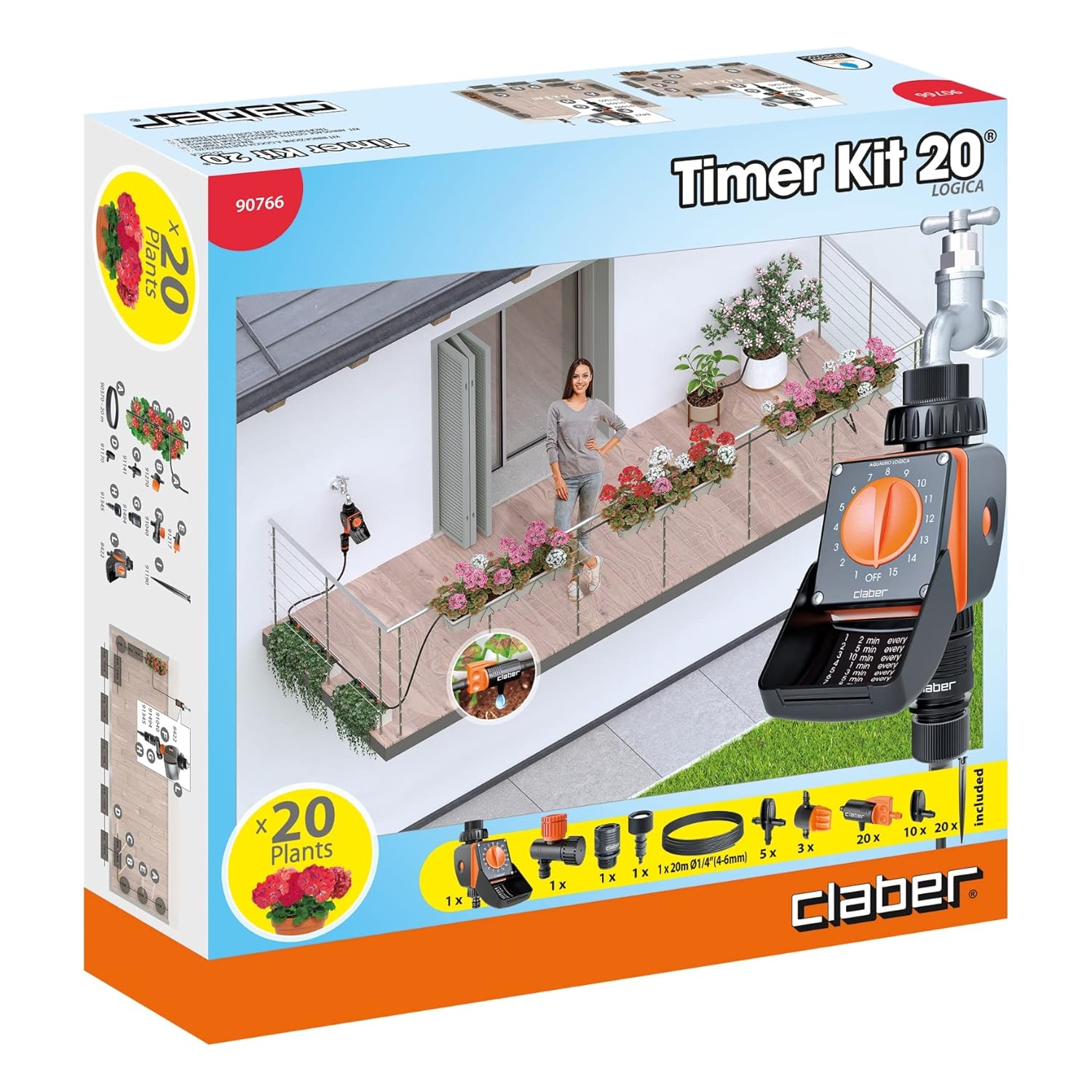 Claber D90766000 – Kit 20 zamanlayıcı Logica Clasic 20 çiçek saksısı