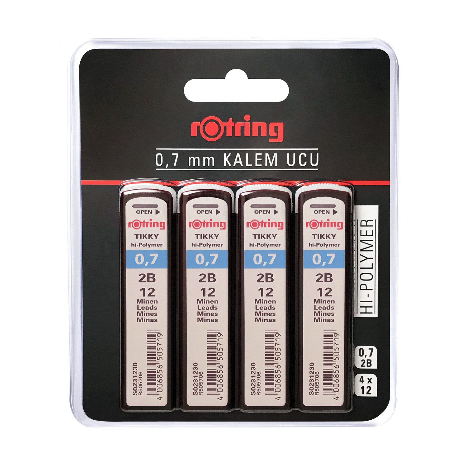 Rotring Tikky Hi-Polymer Mekanik Kurşun Kalem Ucu, 0,7Mm, 2B, 4'Lü Blister