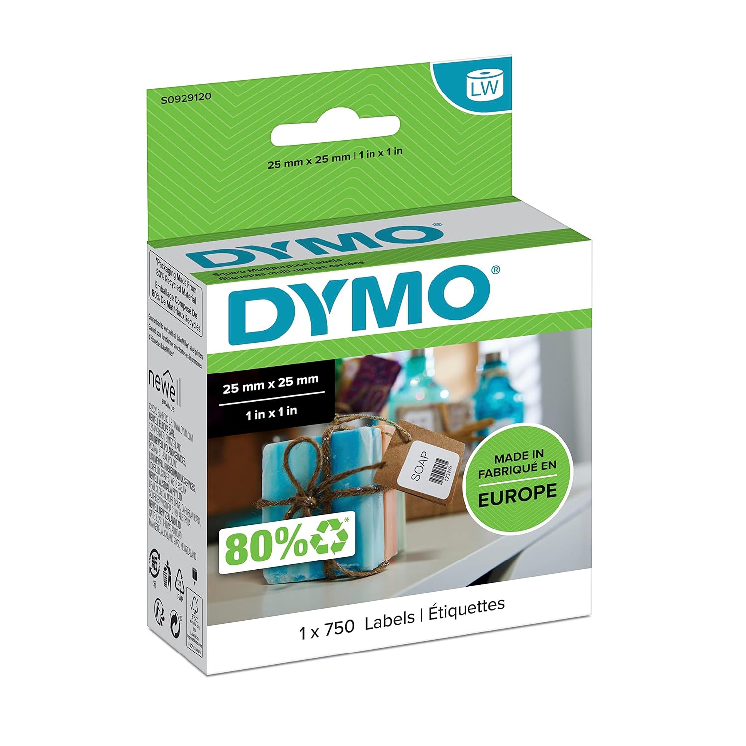 Dymo S0929120, LW Çok Amaçlı Kare Etiket, (25x25 mm) 750 Etiket/Paket