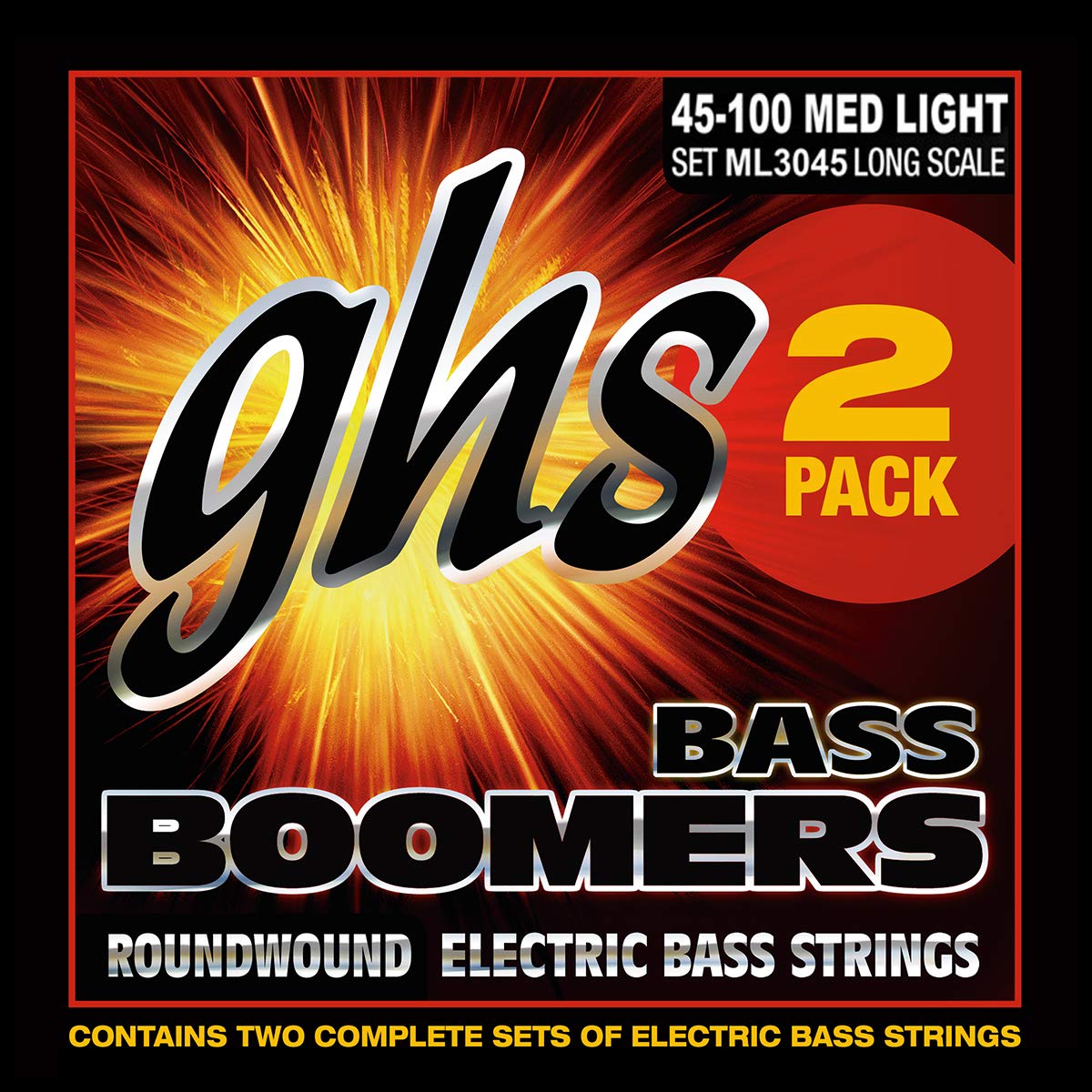 GHS Bass Boomers - ML3045 - Bass String Set, 4-String, Medium Light, .045-.100, 2-Pack