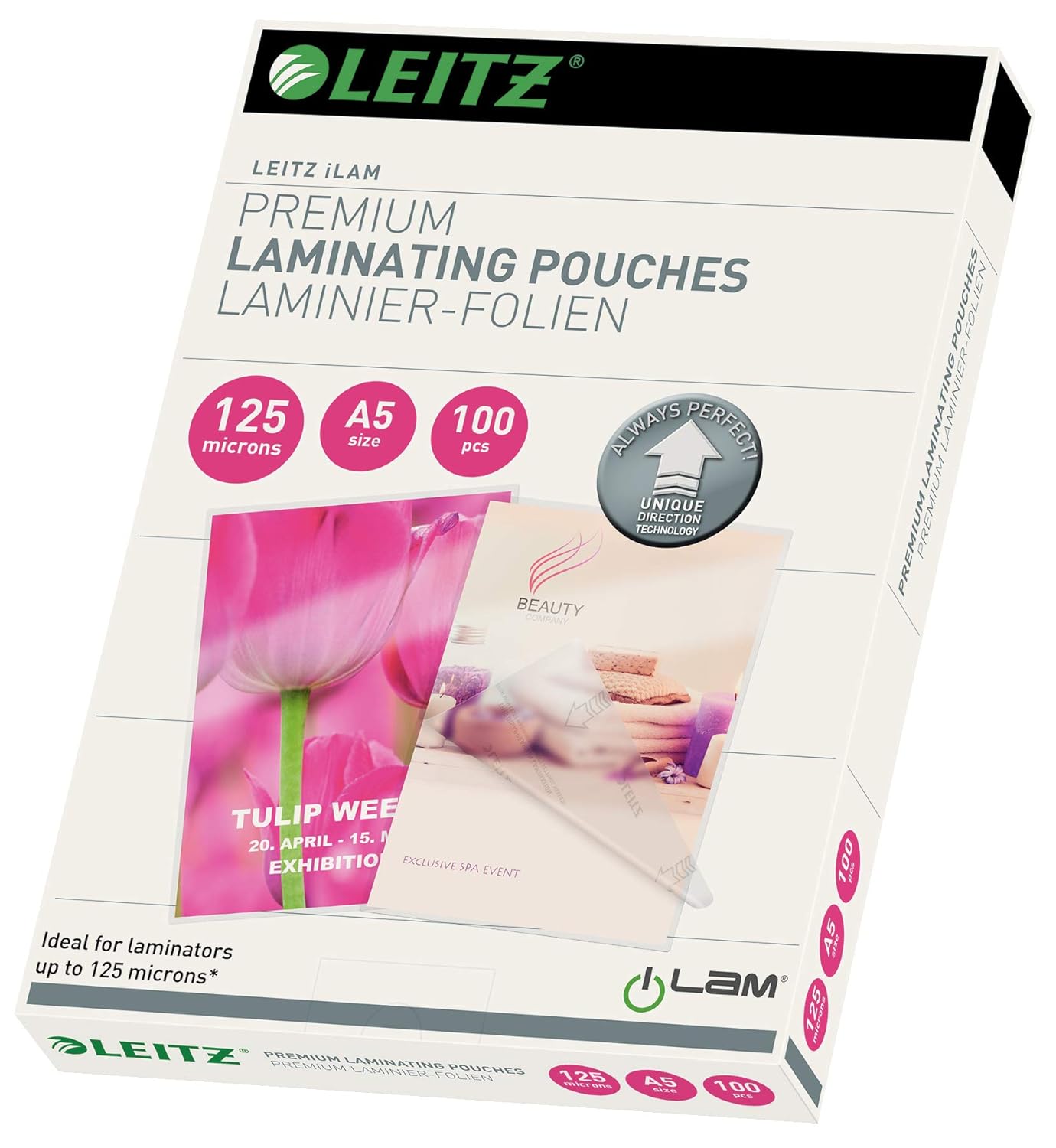 Leitz Sıcak laminasyon folyosu, parlak, şeffaf, A5, UDT, folyo kalınlığı 125 miks, 100'lü paket, 74930000