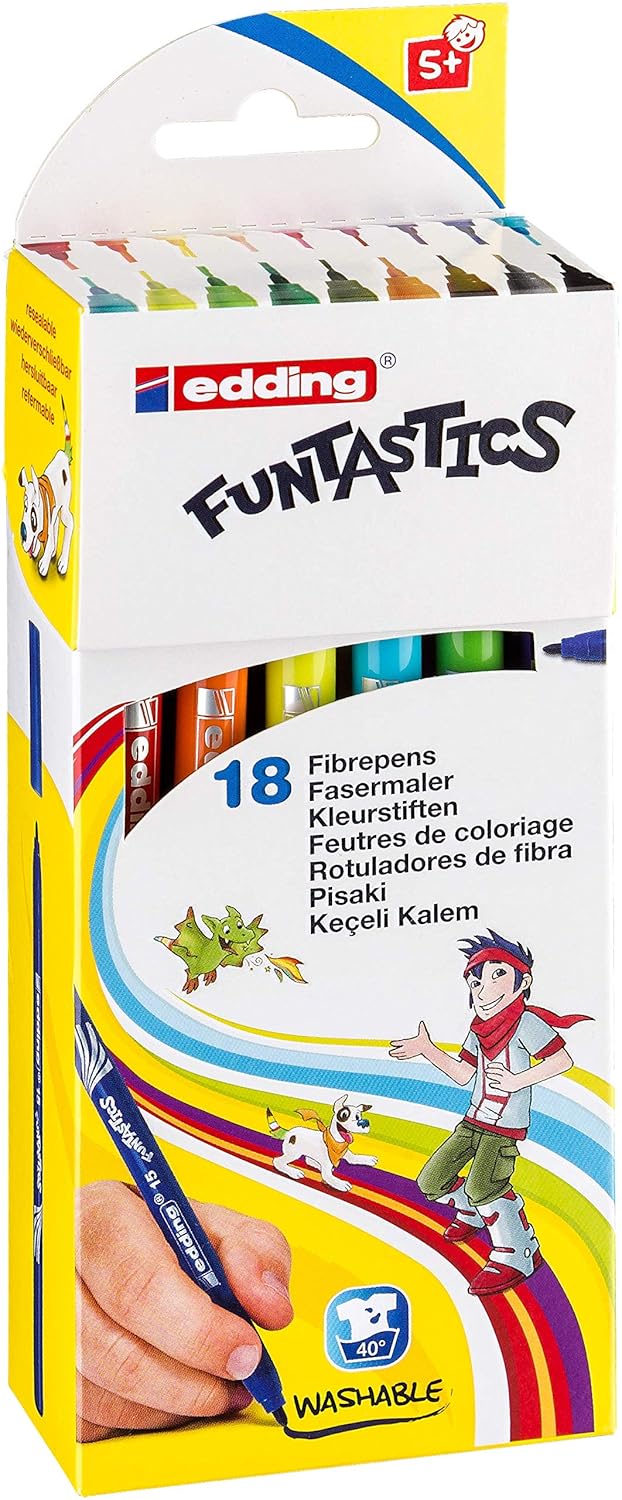 edding 15 FUNTASTICS çocuklar için ince uçlu keçeli kalem 18'li set - 1 mm yuvarlak uç