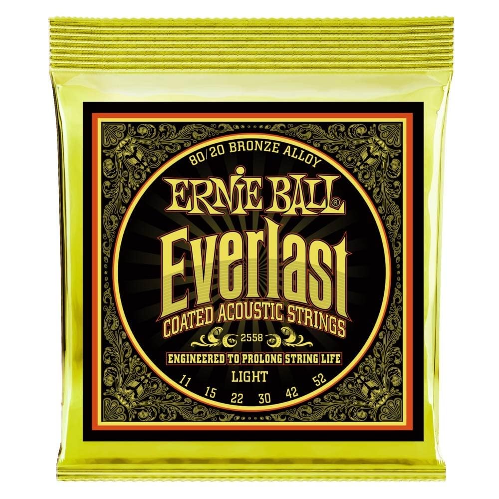 Ernie Ball Everlast Hafif Kaplamalı 80/20 Bronz Akustik Gitar Telleri, Ölçü 11-52