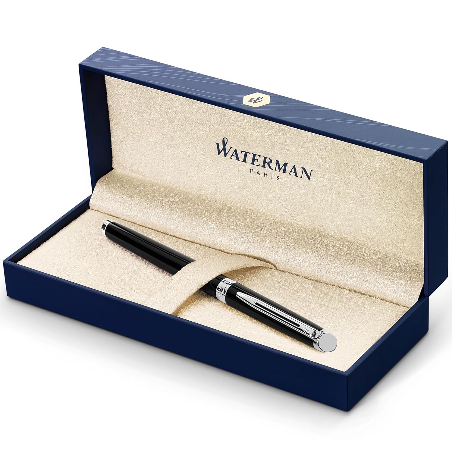 Waterman Hemisphere Lake Siyah Krom Tasarımlı Roller Kalem, Ince Uç, Siyah Mürekkep