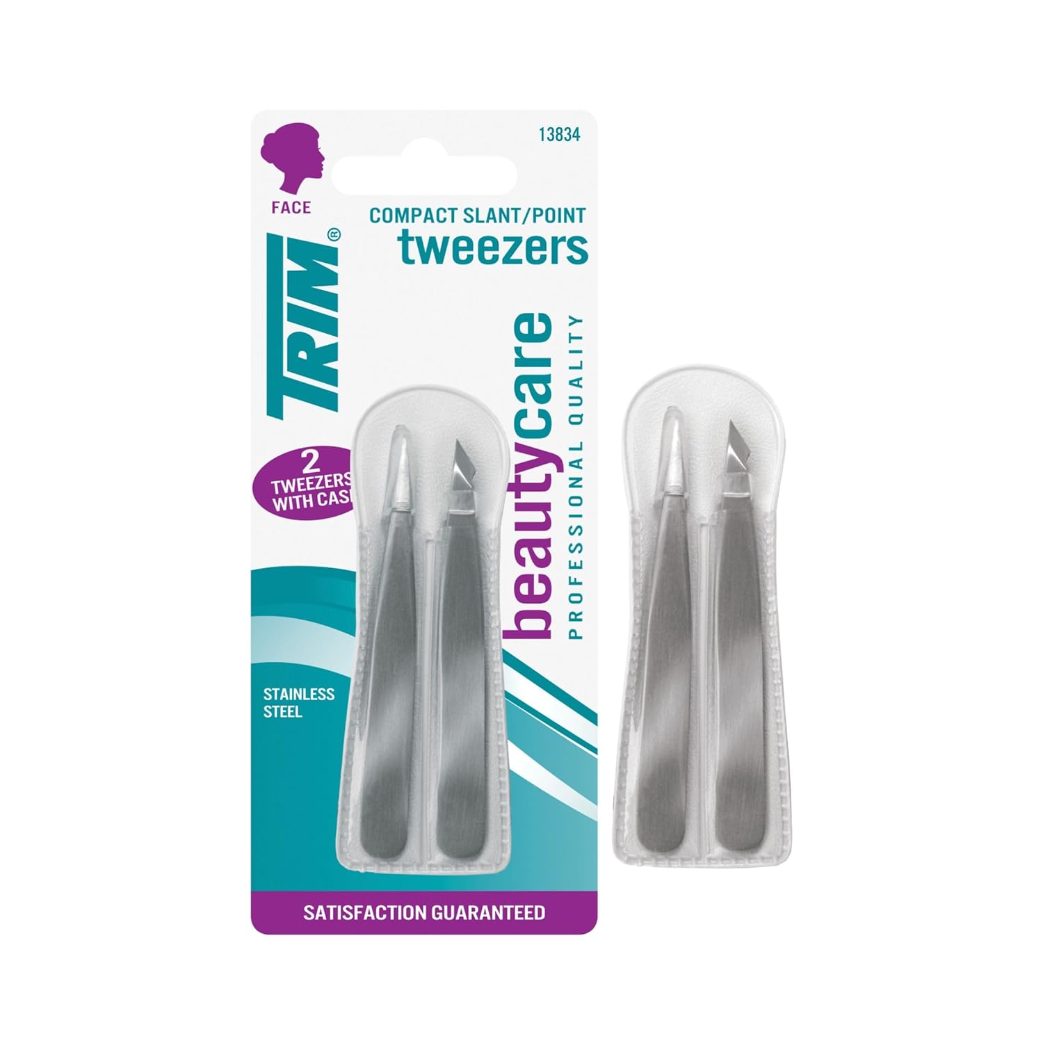 Trim Cımbız Duo, Profesyonel Kalite Eğimli ve Nokta Cımbız, Kaş Bakımı için, Paslanmaz Çelik, İstenmeyen Saçları Çıkarır, Tutması Kolay, Kadınlar ve Erkekler İçin, 2 Parça Set