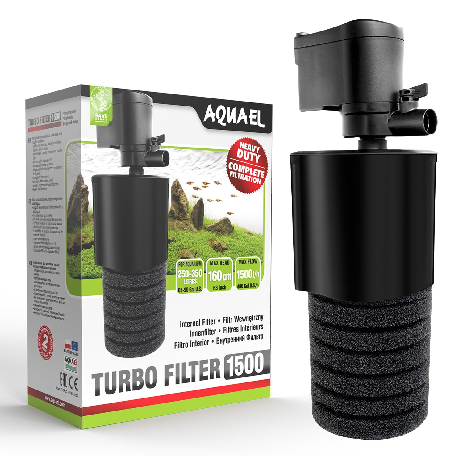 Turbo 1500 filtre – Komple filtreleme | tatlı su akvaryumları için iç filtre 250 – 350 l | 1500 l/saat | 22 W | havalandırma + ayarlama