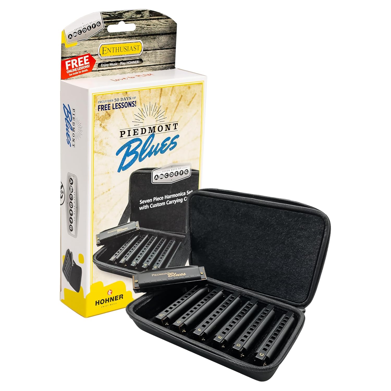 HOHNER Piedmont Blues 7 Harmonica Pack with Case, Paslanmaz çelik (PBH7)