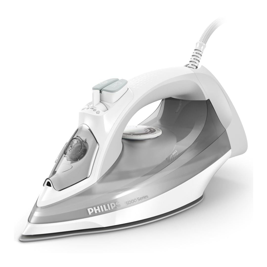 PHILIPS 5000 Serisi Buharlı Ütü – 2400W, 40g/dk Sürekli Buhar, 160g Şok, SteamGlide Plus Taban, Dahili Kireç Temizleme, Damlatmaz Sistem, Dikey Kullanım Özelliği (DST5010/10)