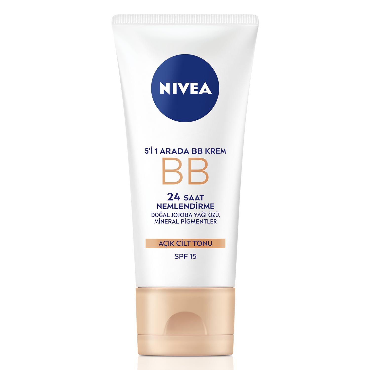 NIVEA Essentials 5'i 1 Arada BB Krem, 24 Saat Nemlendirme+Doğal Jojoba Yağı Özü +Açık Cilt Tonu 50 ml, SPF 15 Güneş Koruması