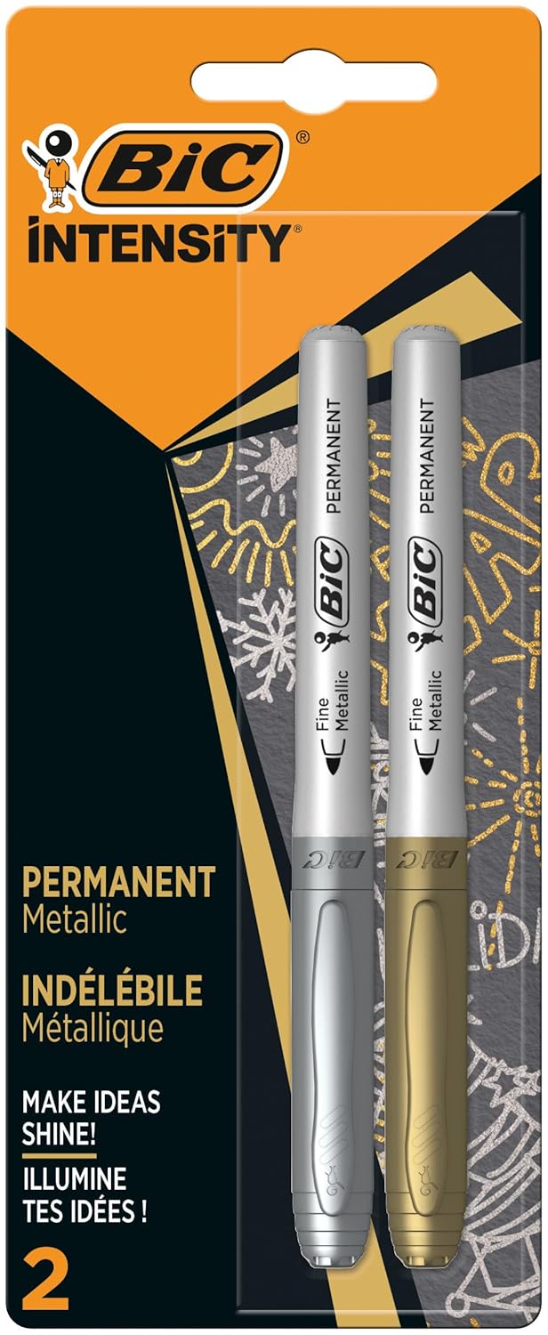BIC Intensity Marking Altın Gümüş Permanent Markör, 2'li Blister, Altın ve Gümüş Renk,Hızlı Kuruyan