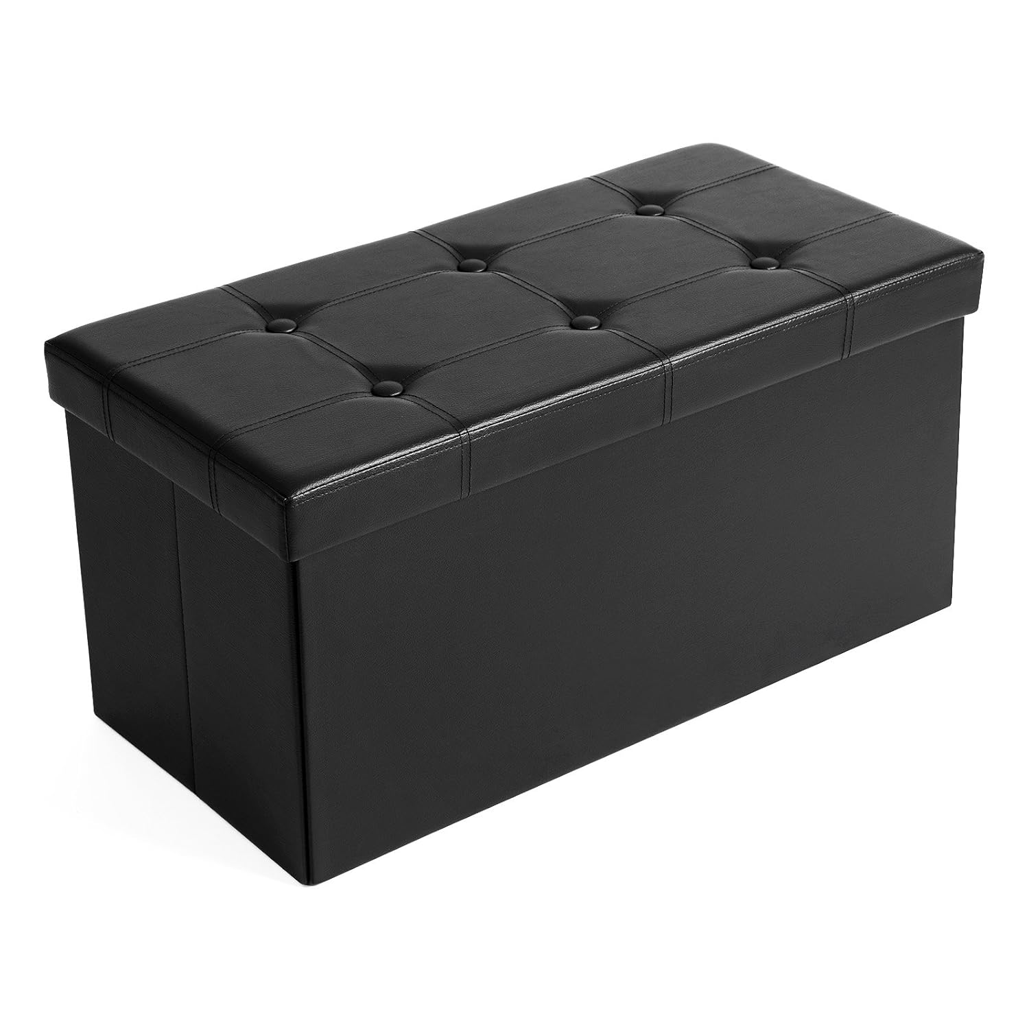 SONGMICS Tabure, 80 Litre, Saklama Kutusu, Ayak Taburesi, Katlanabilir, 300 Kg Taşıma Kapasitesi, Suni Deri Kılıf, Dolgulu, Beyaz Spf106