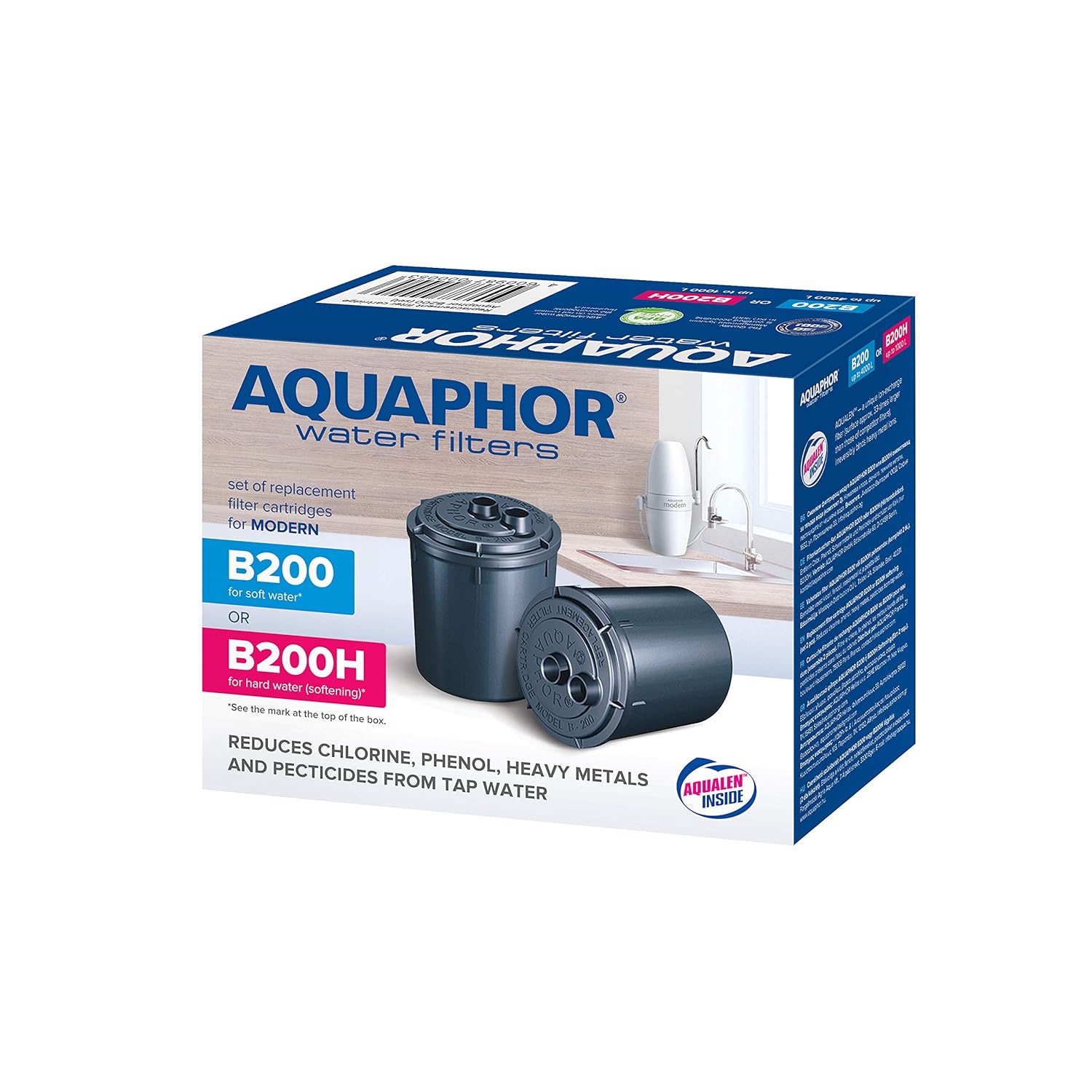 Aquaphor 4600987002149 Paket 2 Kartuş B200H Sert Su için, Plastik