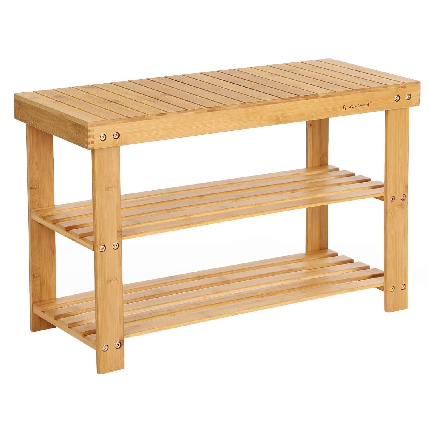 SONGMICS Ayakkabı Rafı, Ayakkabı Dolabı, Oturma Banklı, Bambu, 3 Raf Zeminli, 70 x 28 x 45 cm, Koridor, Banyo, Oturma Odası ve Antre İçin Ideal Lbs04N