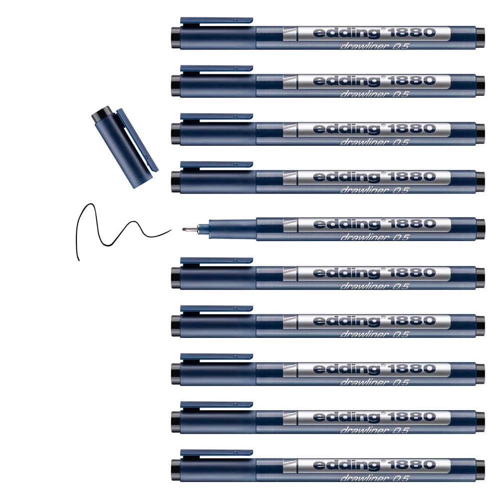 edding 1880 teknik çizim kalemi - siyah - 10 kalem - 0,5 mm çizgi genişliği