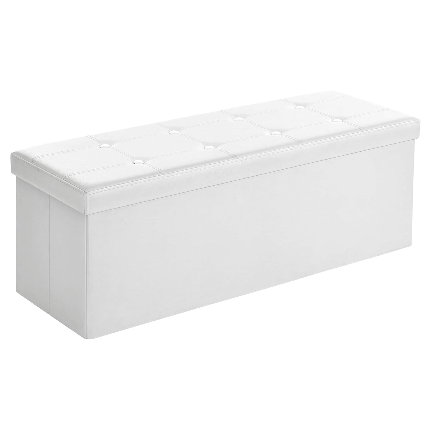 SONGMICS Tabure 120 Litre, Saklama Kutusu, Tabure, Katlanabilir, 300 Kg'A Kadar Yük, Sentetik Deri Kapak, Döşemeli, Beyaz Lsf702