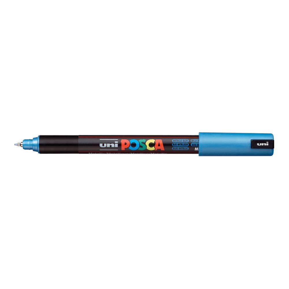 Posca Uni Marker PC-1MR Boya Cam Kalem Ekstra İnce Uçlu 0,7 mm Metalik Mavi