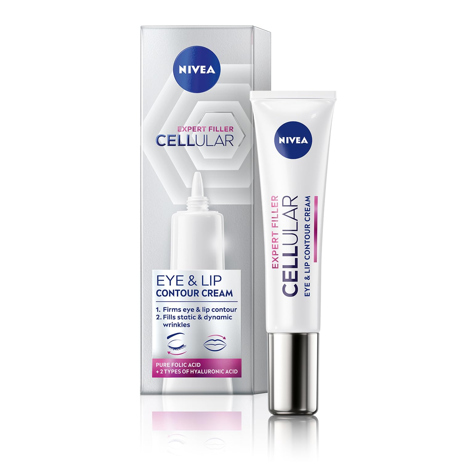 NIVEA Cellular Expert Filler Yaşlanma Karşıtı Göz & Dudak Kremi 15 ml, Hyaluronik Asit, Folik Asit