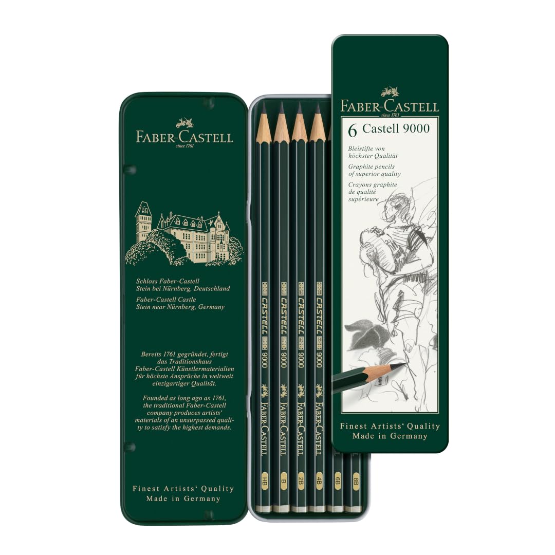 Faber-Castell Graphite Aquarelle Kurşun Kalem Seti, 5’li, Metal Kutu, HB-2B-4B-6B-8B, Siyah Naturel, Suda Çözünür, Teknik Çizim ve Eskiz İçin, Dayanıklı Uç