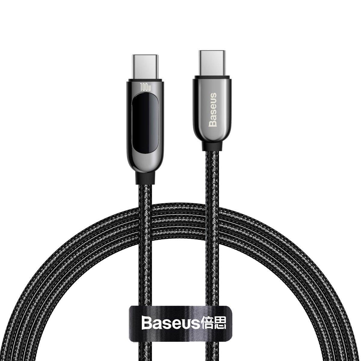 Baseus Display Hızlı Şarj Kablosu Type-C to Type-C 100W, 1m, Siyah