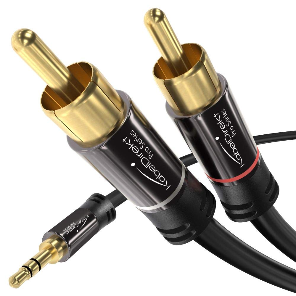 KabelDirekt – Cinch'ten 3,5mm Jack'a Adaptör Kablosu – 1m – Çok yönlü tak ve çalıştır ses kablosu (Aux/3,5 mm'den 2x Cinch/RCA'ya akıllı telefon, tablet, ses çubuğu, TV, dizüstü bilgisayar, MP3)