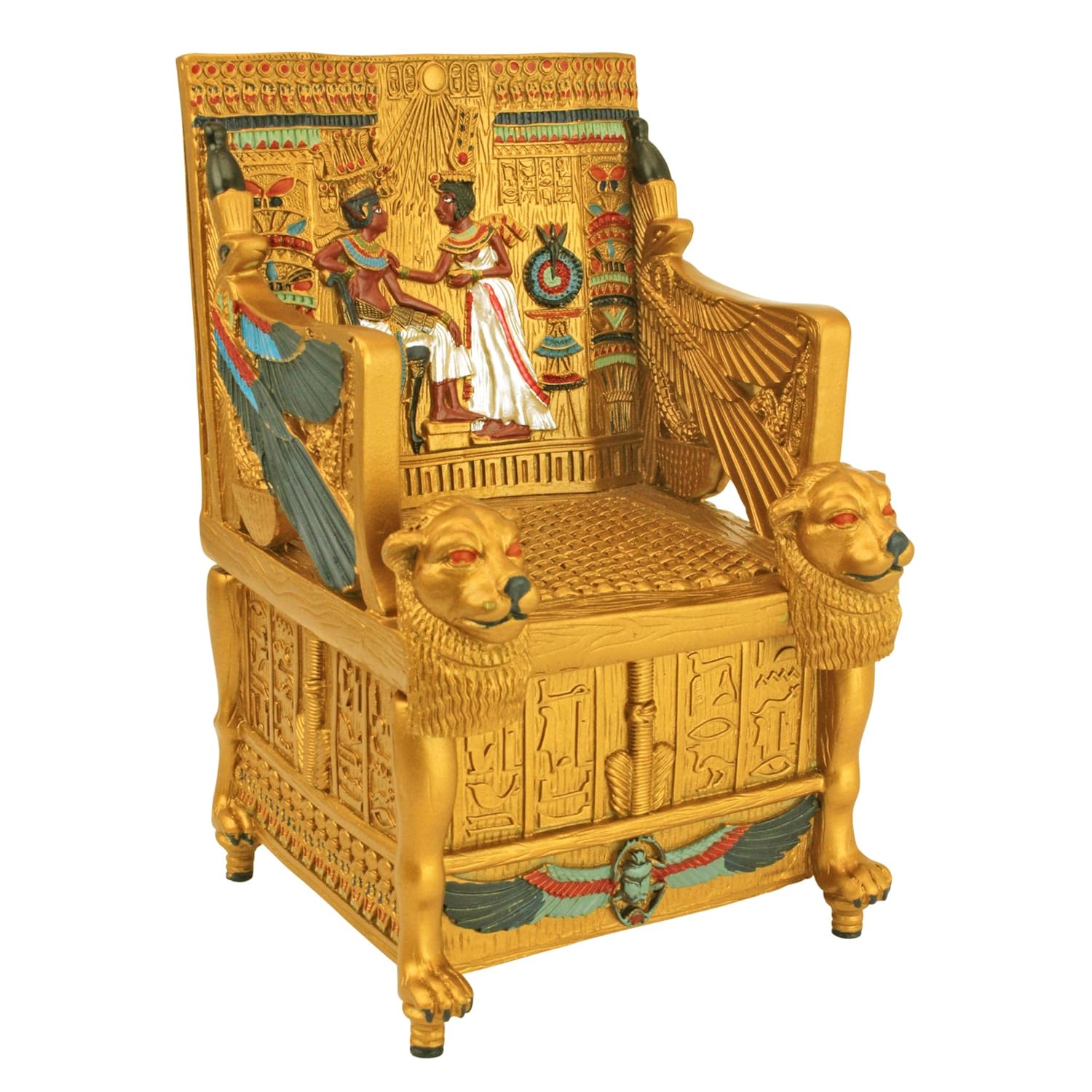 Design Toscano Mısır dekorlu takı kutusu - King Tut Golden Thron Jewelry Box - Mısır heykelleri