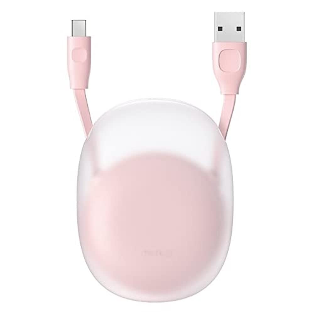 Baseus Lets Go Little, 2.0 A USB-A & USB-C Makaralı Şarj & Data Aktarım Kablosu, 1 Metre, Beyaz- Pembe, ‎CATRN-24