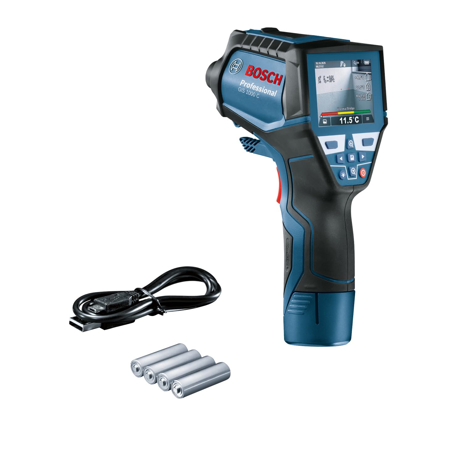 Bosch Professional GIS 1000 C Kızılötesi Sıcaklık Ölçer (Sıcaklık Aralığı: -40 °C ila 1000 °C, 4x AA pil, Karton Kutuda)