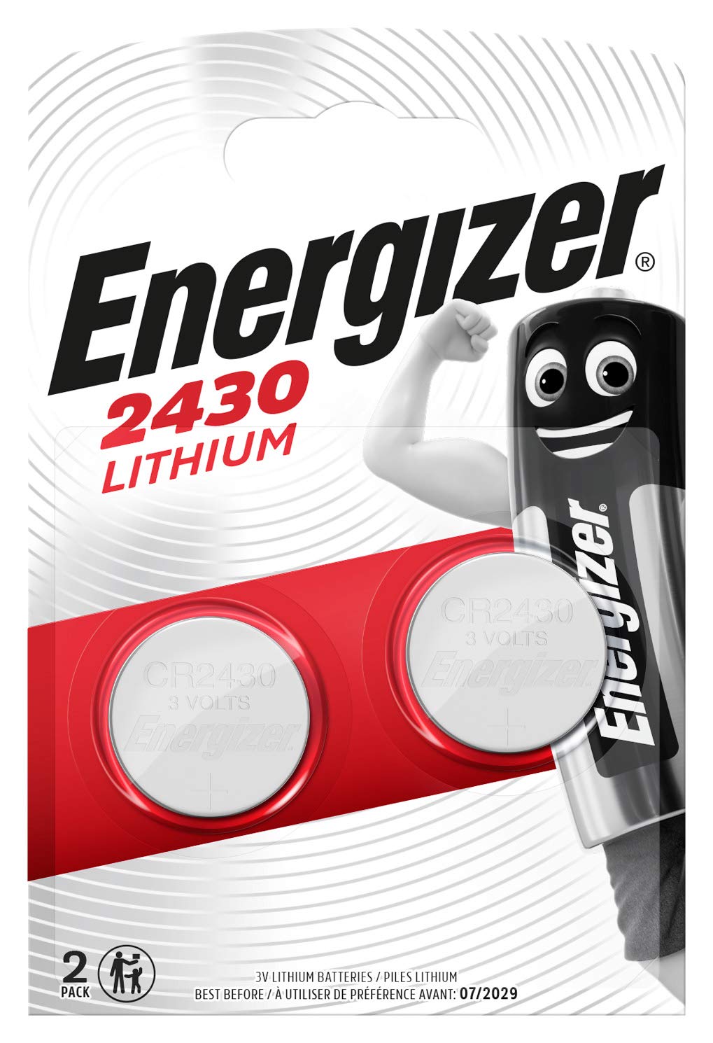 Energizer Lithium CR2430 2'li Pil, Krom/Siyah/Kırmızı