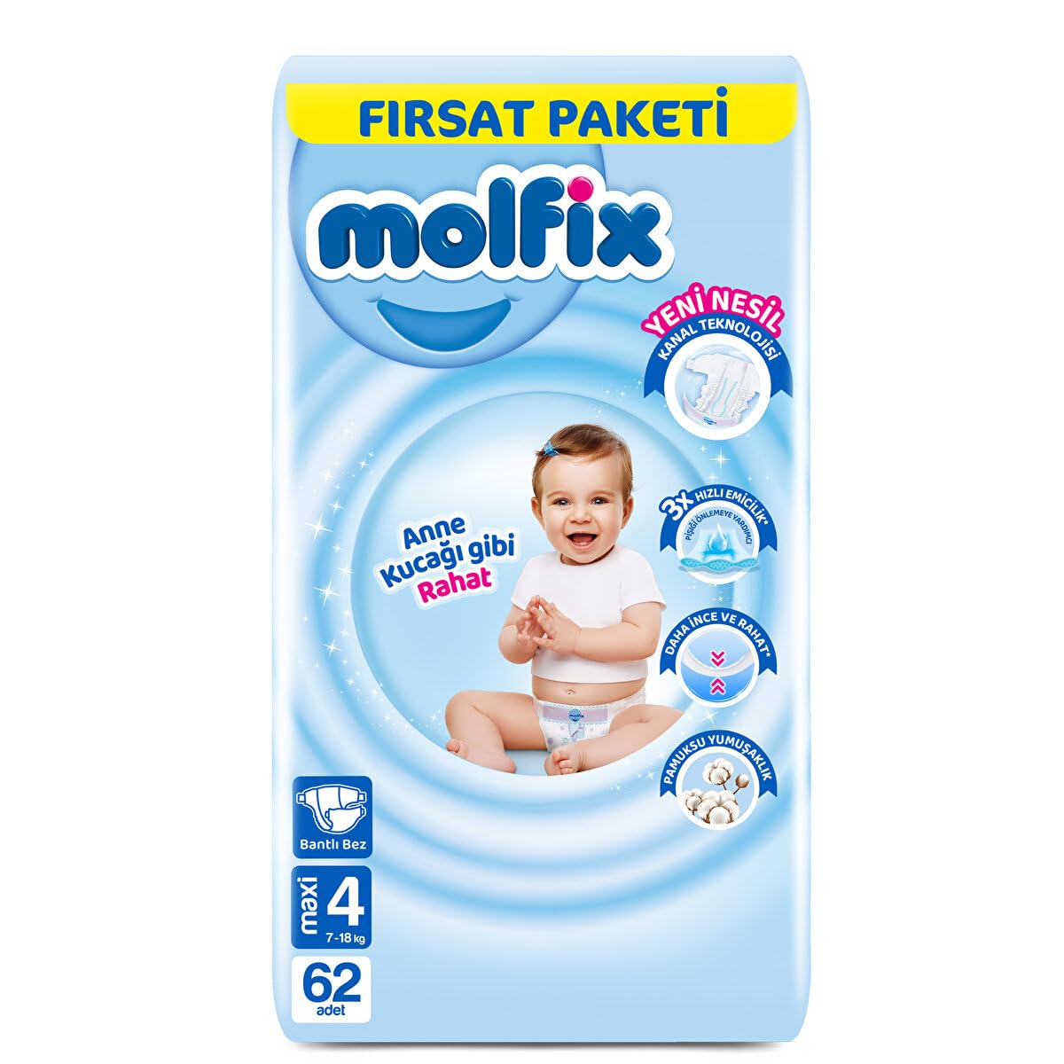 Molfix 3D Bebek Bezi Maxi 4 Beden, Fırsat Paketi 60 Adet