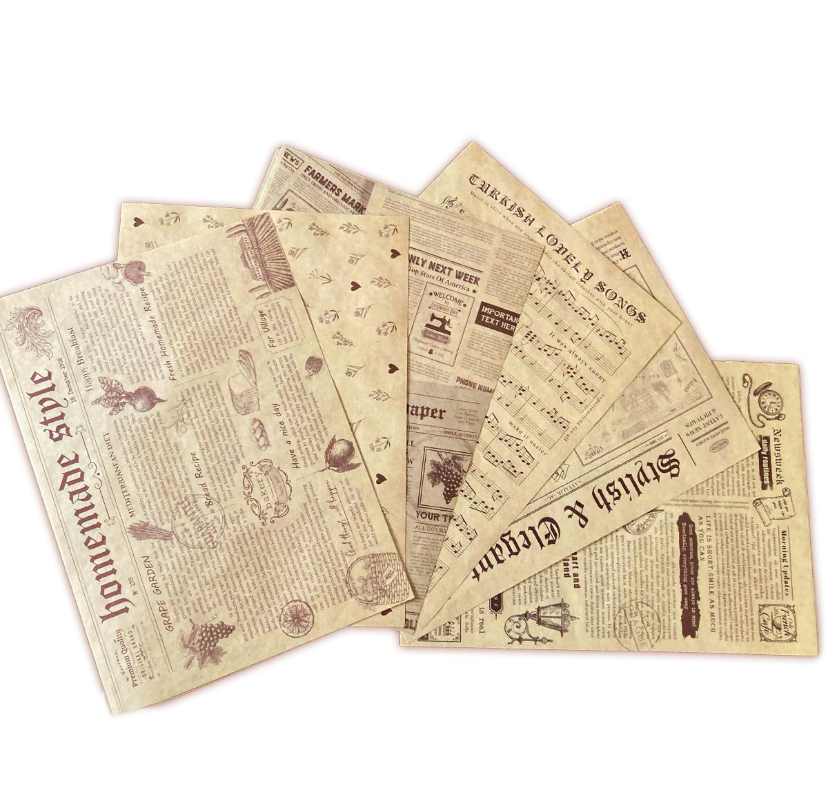 1 Kutuda 42 adet Desenli Yağlı Sunum Kağıdı, Vintage Desen, Sunum Kağıdı, Retro Desenli Kağıt