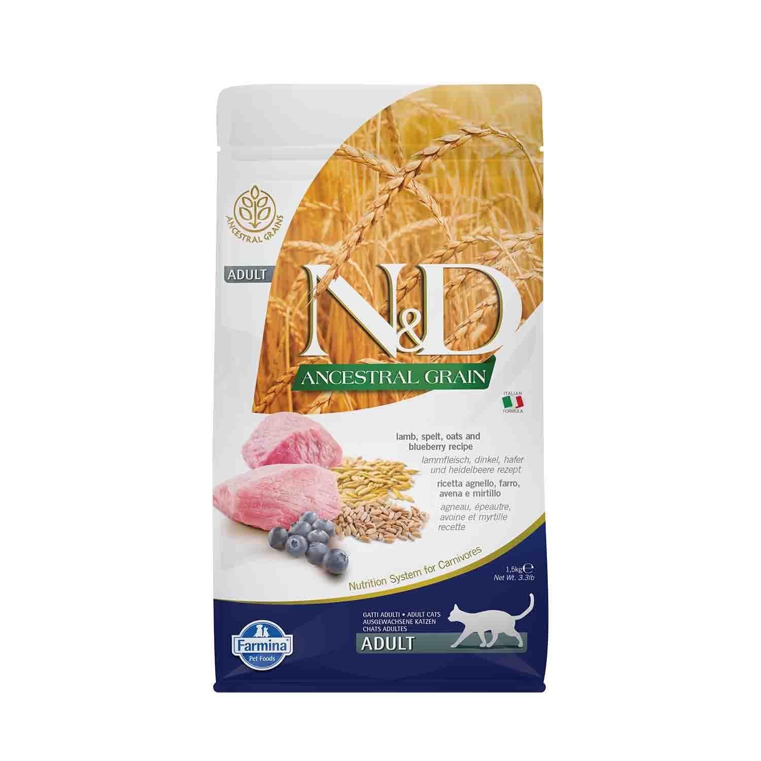 N&D Ancestral Grain Kedi Kuzu, Kılçıksız Buğday, Yulaf & Yaban Mersini Yetişkin 1.5 kg