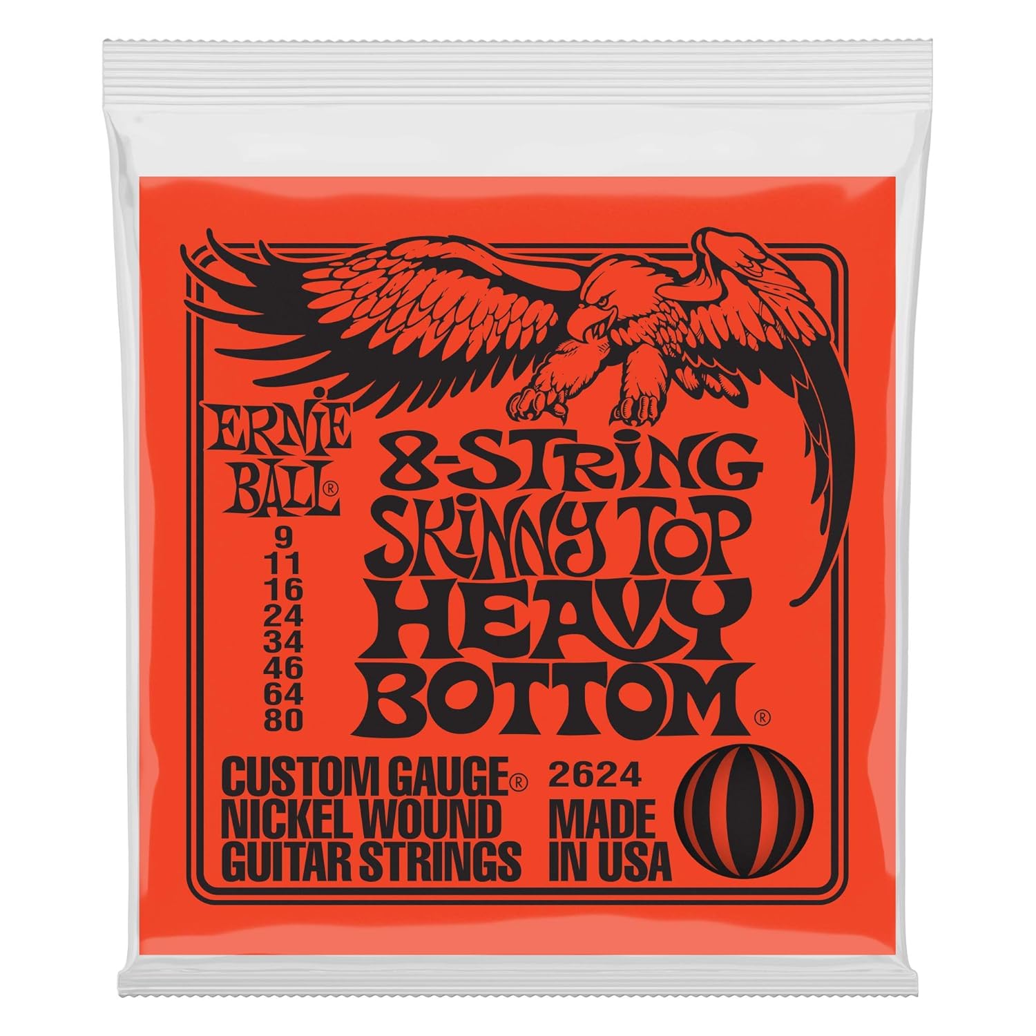 Ernie Ball Sıska Üst Ağır Alt Slinky 8-String Elektro Gitar Telleri, Ölçü 9-80