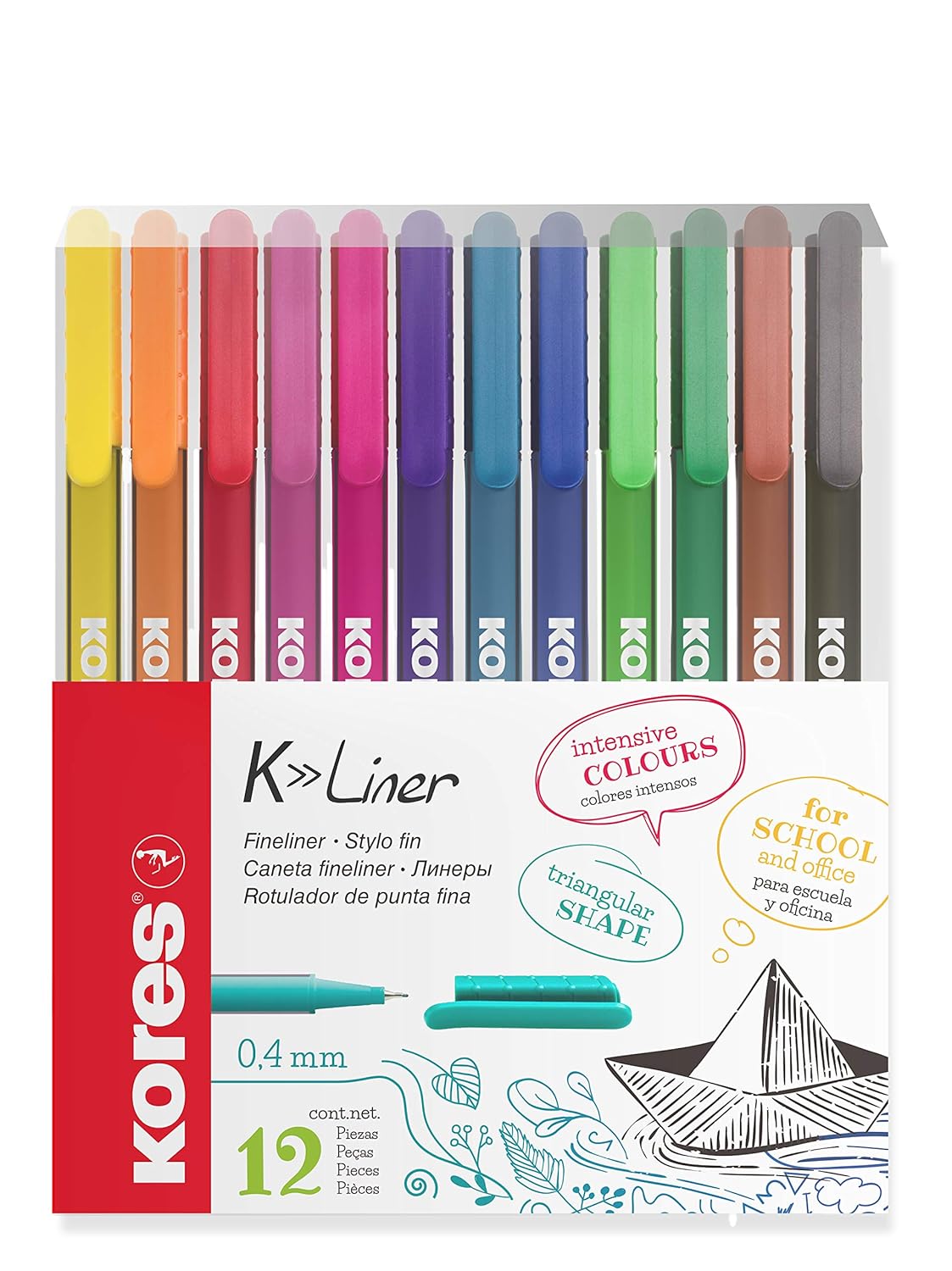 Kores FL28112 Fineliner-Set, 0,4 mm, 12 renk
