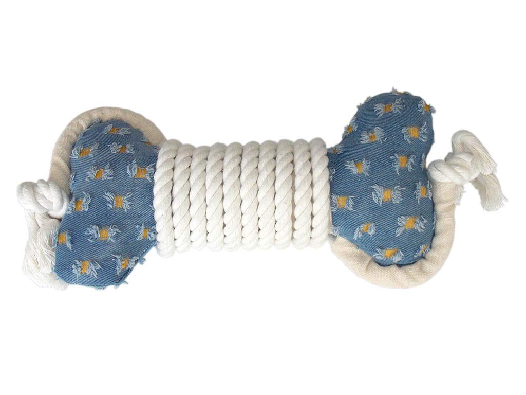 Beeztees Eastland 510257 İpli Peluş Kemik Evcil Hayvan Oyuncağı, Mavi-Beyaz, 30x5 Cm