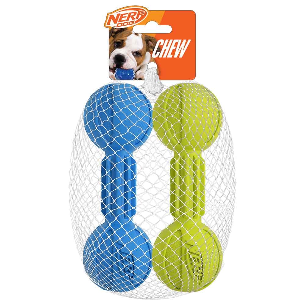 Nerf Dog Çiğnenebilir Halter Köpek Oyuncağı, Hafif, Dayanıklı ve Suya Dayanıklı, 18 cm, Orta/Büyük Irklar için, İki Paket, Mavi ve Yeşil (8953)