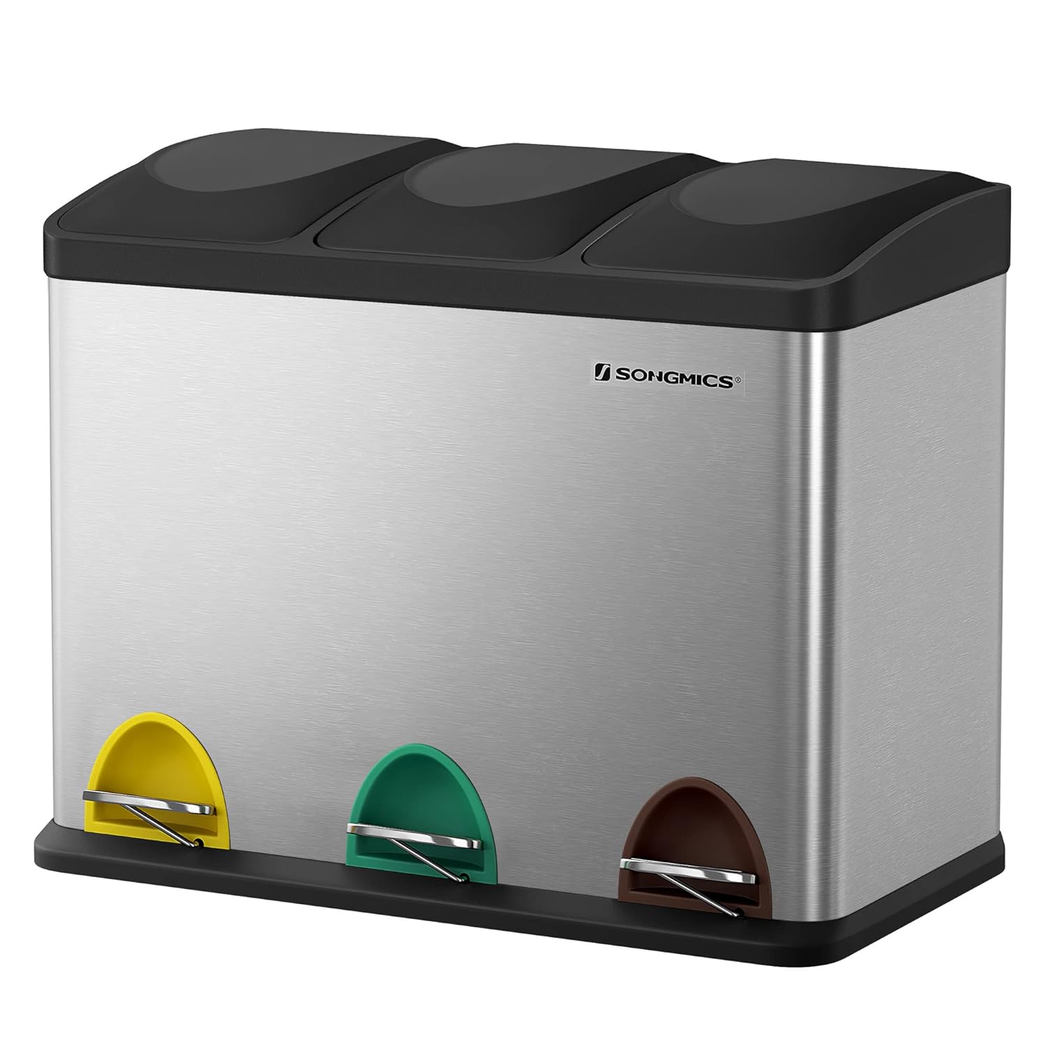SONGMICS çöp kutusu çöp kutusu iç kova ile 45 litre 3 x 15l Muelltrennsysteme pedallı kova paslanmaz çelik LTB45L