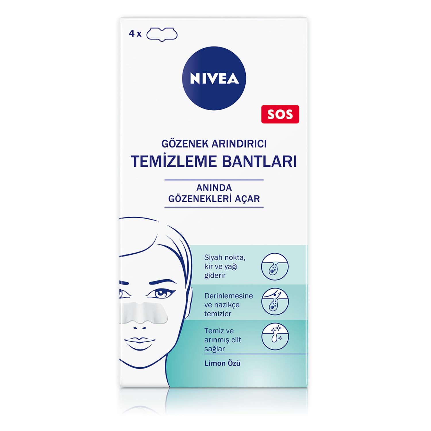 NIVEA Siyah Nokta Temizleyici Burun T-Bant, Gözenek Arındırıcı, Derinlemesine Temizlik, Limon Özü, 4 Adet