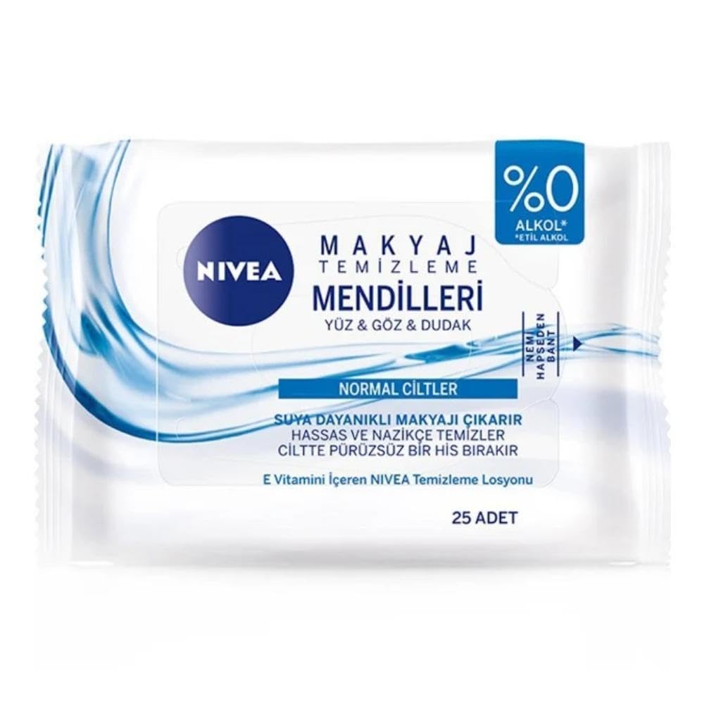 NIVEA 3'ü 1 Arada Canlandırıcı Makyaj Temizleme Mendilleri (25 Adet), Normal ve Karma Ciltler, Yüz ve Göz için, Suya Dayanıklı Maskara ve Makyaj Temizleme