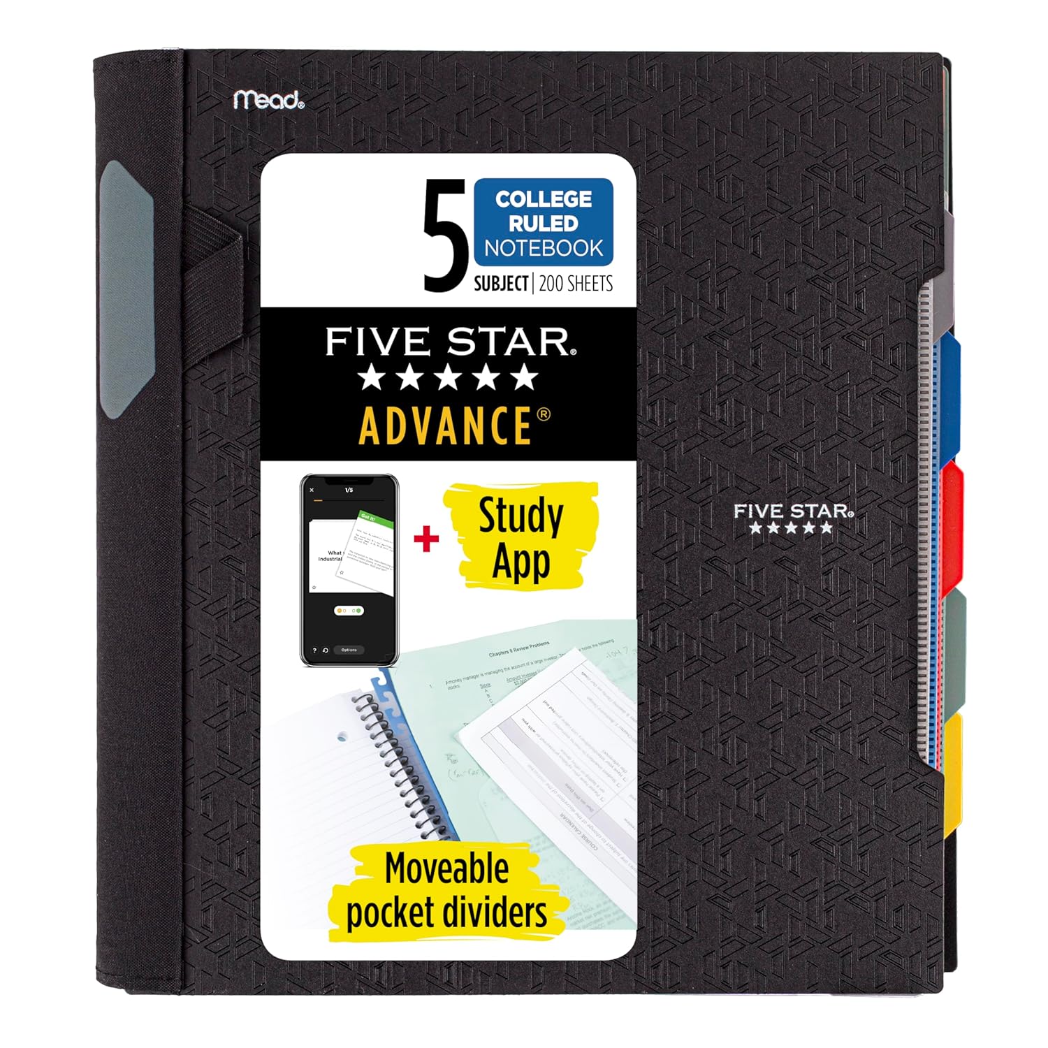 Five Star Modern spiral not defteri, 5 bölme, orta genişlikte, çizgili kağıt, 2 yaprak, renk değişebilir (6326) 1 birim siyah