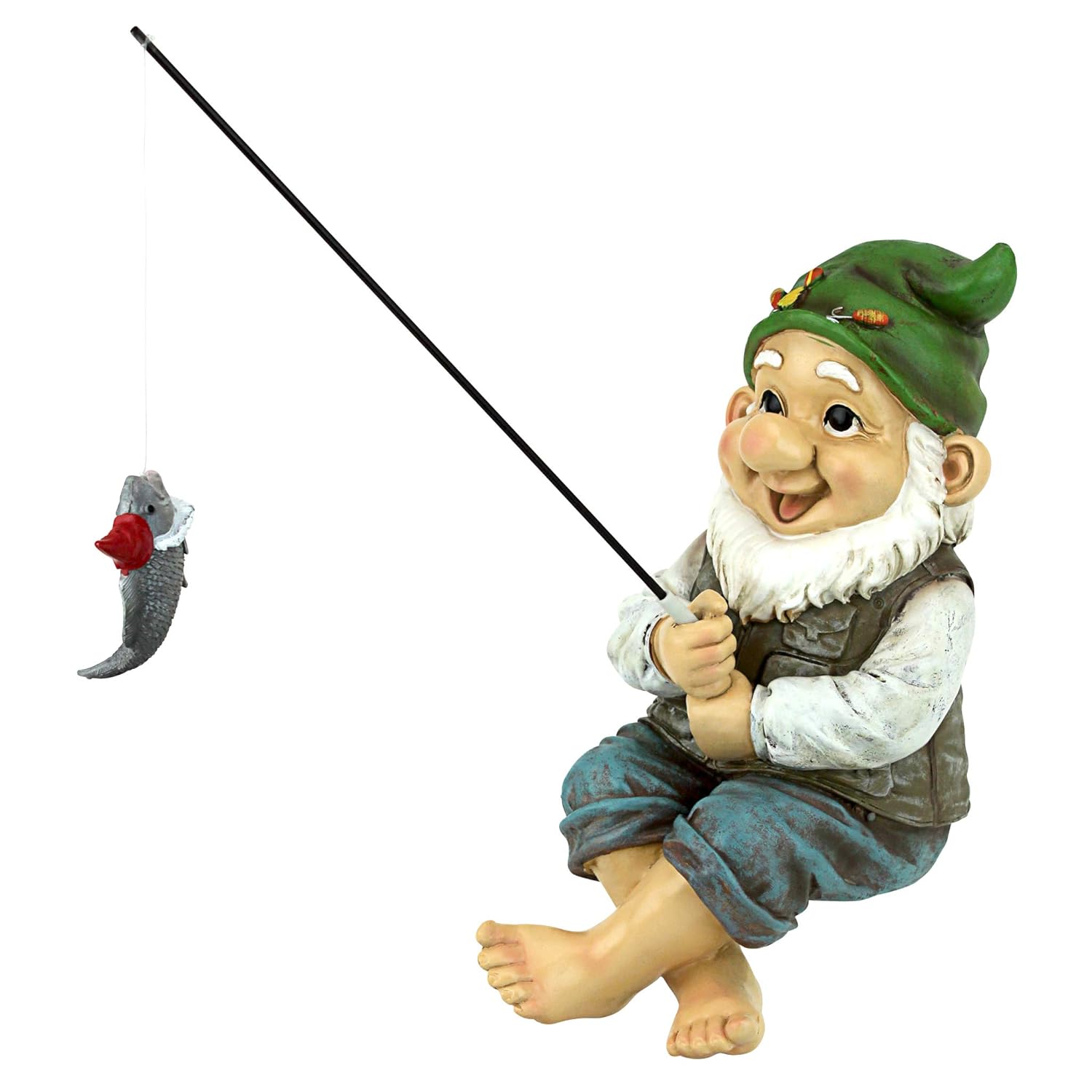 Design Toscano Ziggy The Fishing Gnome Heykel Bahçe Süsü, Çok Renkli