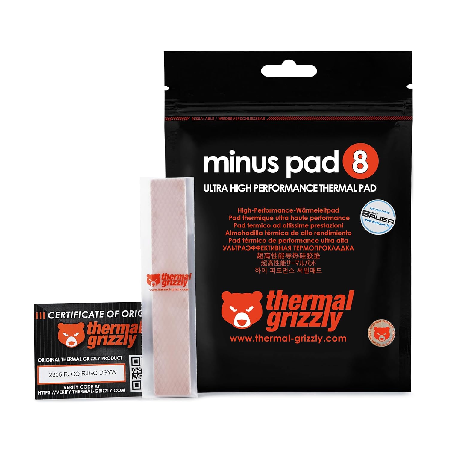 Thermal Grizzly - Thermopad Minus Pad 8 - Silikon, Kendinden Yapışkanlı, Isı İleten Isı İletimi Pedi. Bilgisayarın Veya Konsolun Isıtma Elemanlarını İletir Ve Soğutur. (120 × 20 × 1,5 Mm)